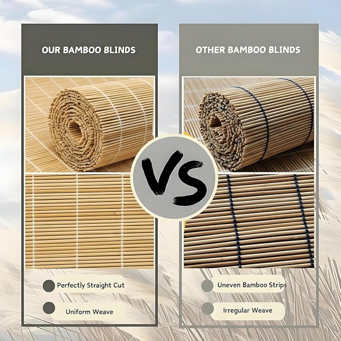 Blackout Bamboo Roller Shades for Outdoor Patio Reed Roll Up Blinds 24" 36" 48"