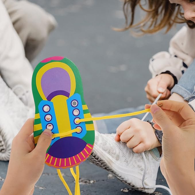 NUOBESTY Shoe Tie Practice for Kids Shoe Tying Practice Board Shoelace | Threading Teaching Toys Learn to Tie Shoelaces Toddlers Preschool Learning Toys Fine Motor Skills Early Educational, 5 Sets