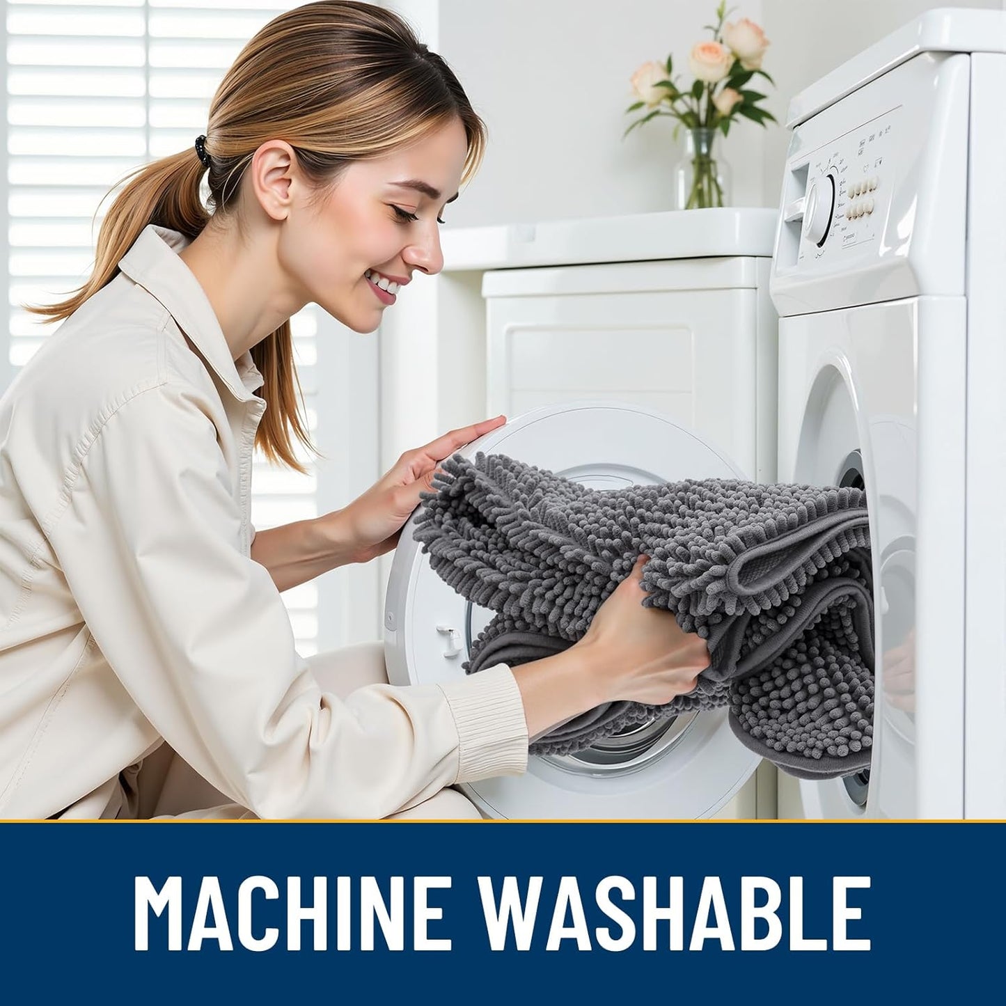 Smiry Dog Door Mat for Muddy Paws 71x46, Absorbs Moisture and Dirt Doormat, Non-Slip Washable Quick Dry Chenille Front Door Mat Indoor Entrance, Entryway Carpet for Inside Floor, Dark Grey