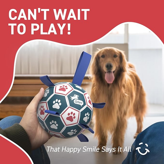 QDAN Large Dog Toys, 8 Inch Durable Balls for Dogs for Outdoor Indoor, Soccer Ball with Straps, Herding Balls, Interactive Toy for Tug of War, Dog Ball to Keep Them Busy (8 Inch)