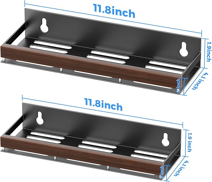 Walnut Magnetic Spice organizer for Refrigerator Wall Mount Spice Rack Magnetic Fridge Shelf Spice Jar Seasoning Organizer (Walnut 2 Pack)