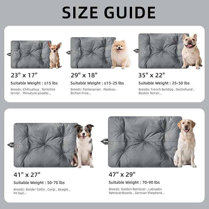 Chew Resistant Dog Bed for Small Dogs - Durable 23"x17" Kennel Pad with Soft Plush Filling, Machine Washable Crate Mat for Aggressive Chewers, Indoor Outdoor Pet Bed, Gray