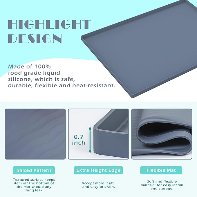 URMONA Waterproof Silicone Under Sink Mat 22'' x 19'' Shelf Liner for Kitchen and Bathroom, Cabinet and Counter Protector, Storage and Organizers, Litter Mat, Pet Cat Puppy Essentials(Green)
