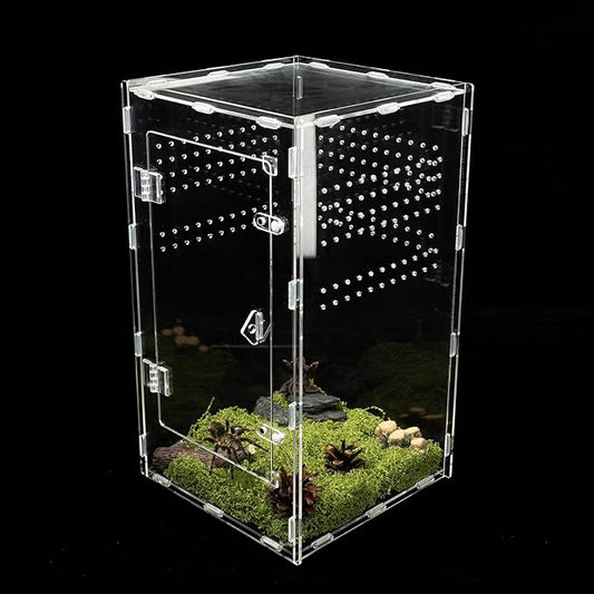 Acrylic Jumping Spider Enclosure, Transparent Reptile Terrarium Enclosure, Small Reptiles Habitat Tank Breeding Box for Tarantula Insect Snake Lizard (13.78 Large)