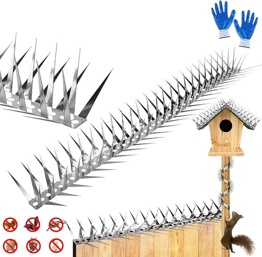 Bird Spikes 65 FT Stainless Steel Bird Deterrent, Snake and Raccoon Deterrent, Squirrel Baffles for Bird Feeders, Anti Climb Spikes, Prevent Squirrels from Stealing The Bird Food