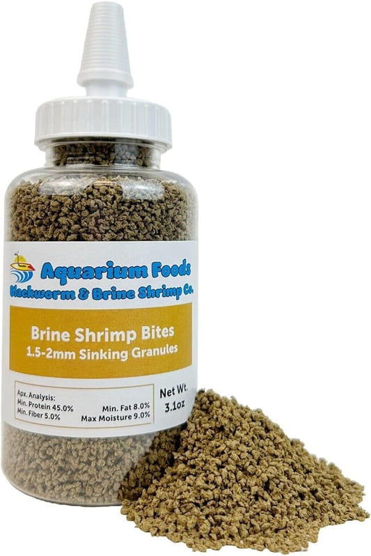 Aquatic Foods Inc. Brine Shrimp Sinking Bites for Guppies, Cichlids, Discus, Corys, Tetras, Bettas All Tropical Fish…3.1oz Squeeze Bottle