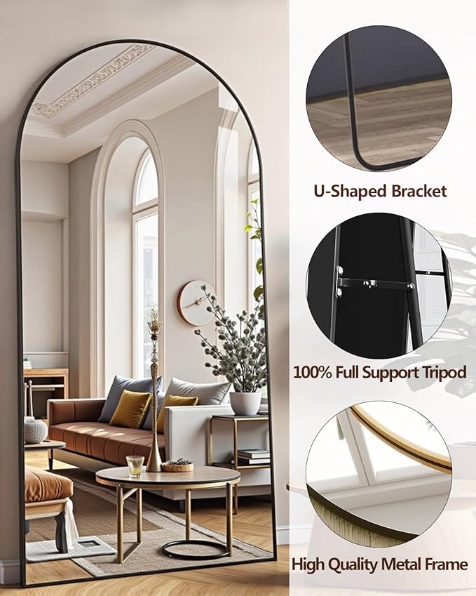DMWOODFL 76x34 Inch Arched Full Length Mirror