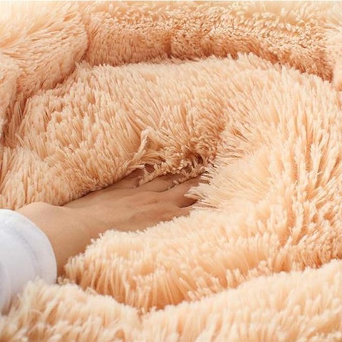 huraty Plush Dog Bed for Small Medium Dogs, Fluffy Donut Round Pet Cat Beds, Anti-Slip & Anti-Anxiety, 24 Inch for Puppy and Kitties, Apple Green, M