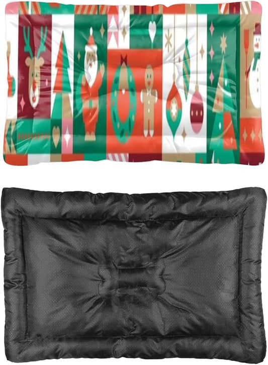 Vintage Holiday Collage Pet Beds Washable Dog Bed Bedside Dog Bed Rectangle Non- Slip Bottom Room Accessories Multi- Scenario Mat Gift Printed Dogs Beds 24× 18 Inch
