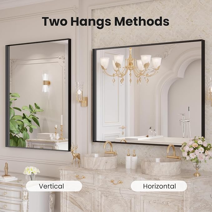 LOAAO Black Bathroom Mirror 40"X24"