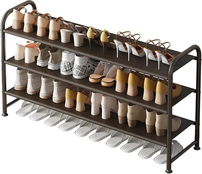 Shoe Rack 3 Tier Long Storage Organizer Wide Metal Shoe Shelf for Closet Entryway Brown
