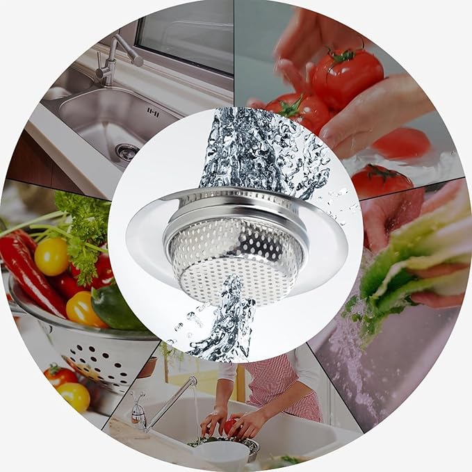Kitchen Sink Strainer Basket Stainless Steel - Sink Drain Cover with Wide Rim, for Most Kitchen Sinks Anti-Clogging 4.5 in (3pc Silver)