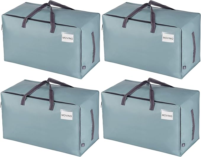 VENO 4 Pack Moving Bags and Large Christmas Decoration Storage Bins with lids. Alternative to Moving Boxes, Packing Supplies for College. Heavy Duty Totes (Light Blue Matte, 4 Pack)