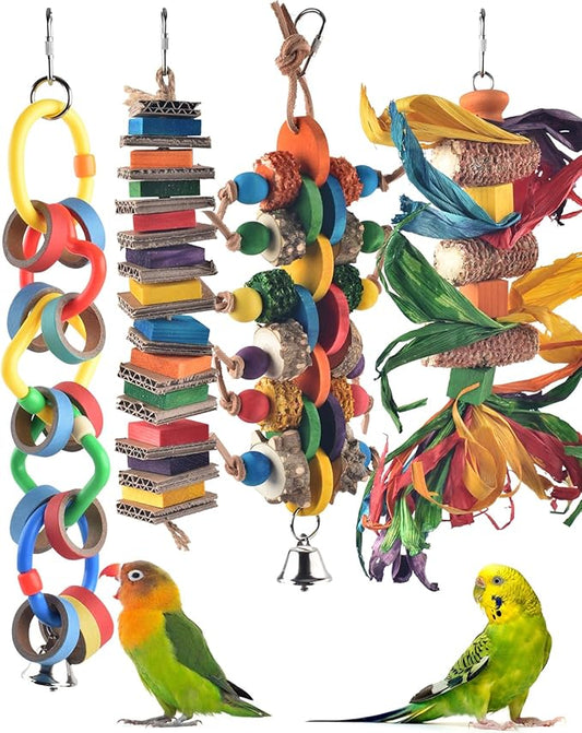 Bissap 4 PCS Bird Chew Toys, Multicolored Bagel Cascade Bird Parrot Toy Biting Paper Cardboard Olympic Rings Conures Toys for Amazon Cockatiels Cockatoos Macaws and Similar Sized Pet Birds