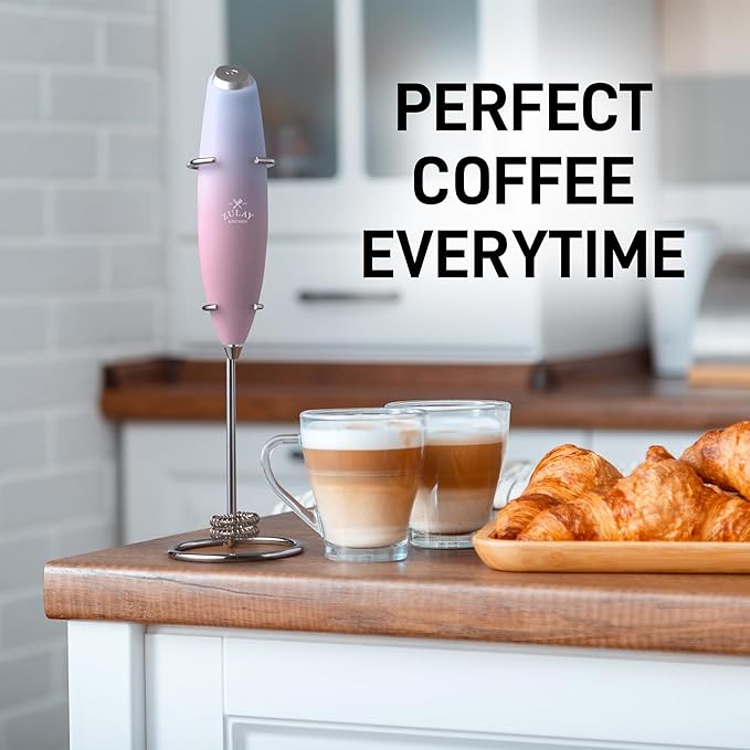 Zulay Kitchen Powerful Milk Frother Wand With Duracell Batteries - Ultra Fast Handheld Drink Mixer - Electric Whisk Foam Maker for Coffee, Lattes, Cappuccino & Matcha - Double Whisk - Lavender