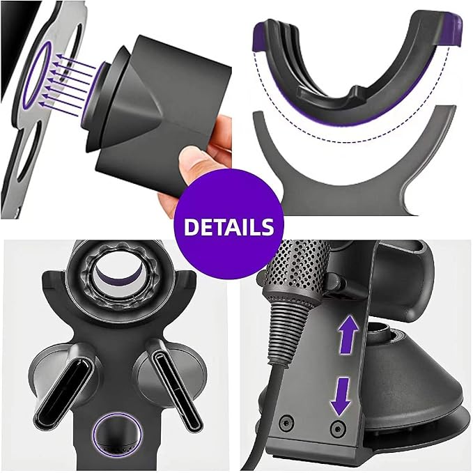 I'SMARTMOON Holder for Dyson Supersonic Hair Dryer,Magnetic Absorption Storage,Heat Resistant Alloy Anti Slip Base,Minimalist Space-Saving Design for Bathroom Countertops,Stylists Daily Routine
