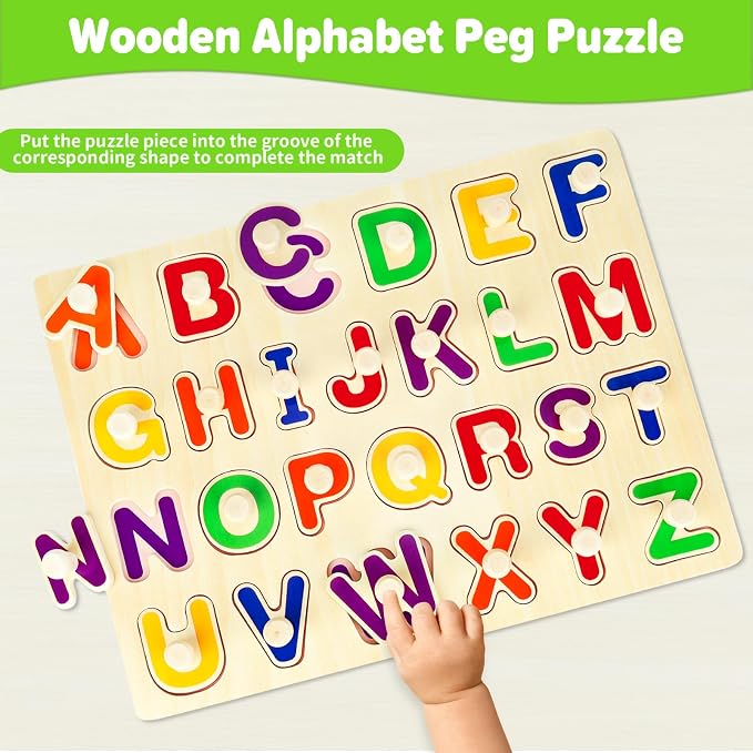 Jumlys Montessori Toys for Toddlers 1, 2, 3 Year Old, Wooden Alphabet Puzzles for Kids 1-3, Early Learning & Educational ABC Puzzle Toys, Perfect Christmas Birthday Gifts for Boys & Girls Age 1-3