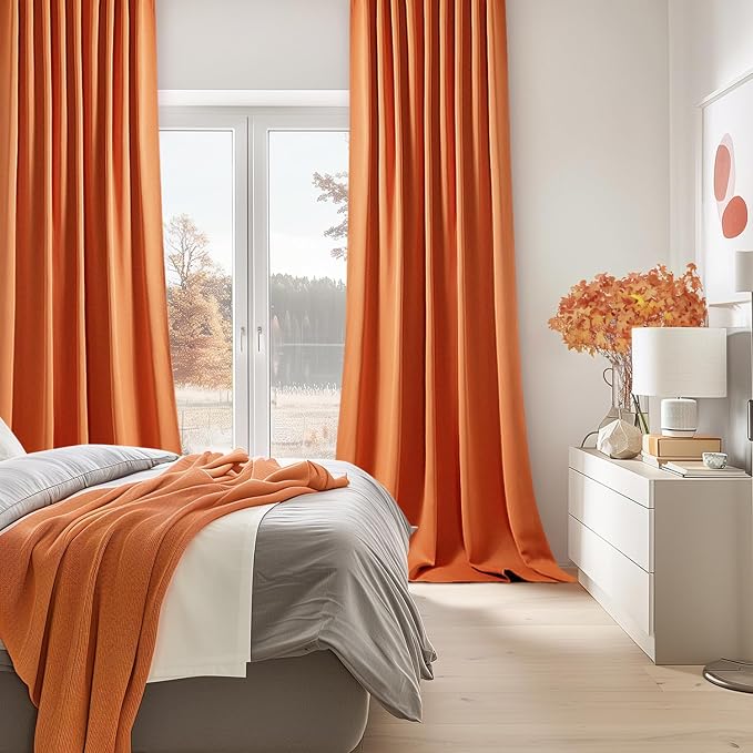 MIULEE Orange Back Tab Blackout Curtains 102 Inch Long 2 Panels Set