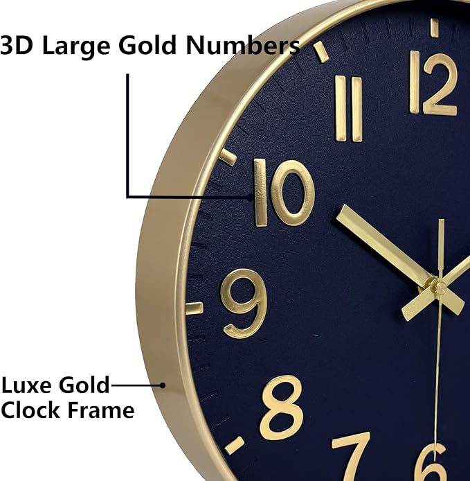 Wall Clocks Battery Operated, 12Inch Non Ticking Digital Wall Clock, Silent