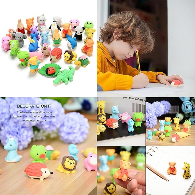 URSKYTOUS 60Pcs Animal Erasers Desk Pets for Kids,Classroom Prizes | Bulk Pencil Puzzle Erasers for Back to School,Treasure Chest,Goodie bag stuffers,Easter Egg Fillers,Stocking Stuffers