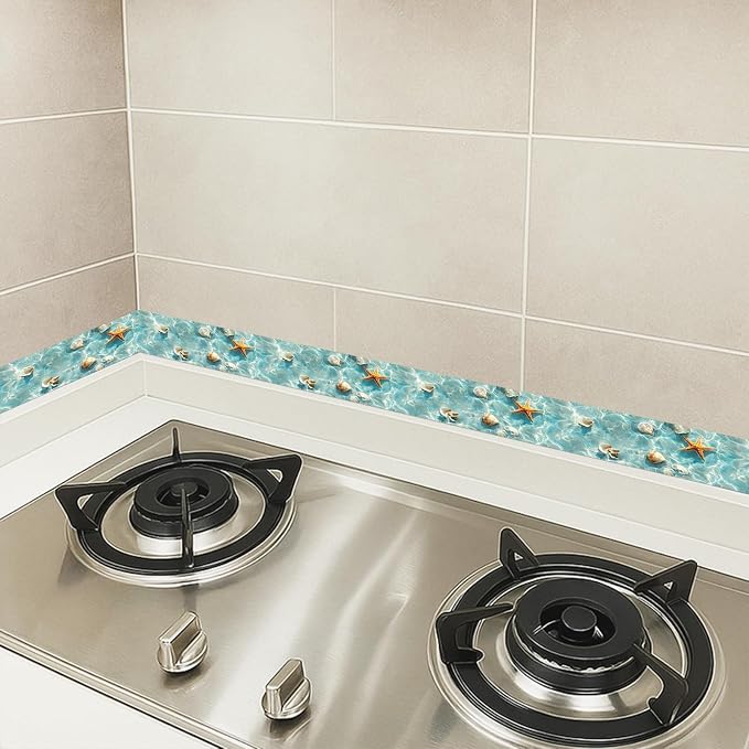 HOMETITUTE Wallpaper Border Peel and Stick Wall Border Coastal Shell Water