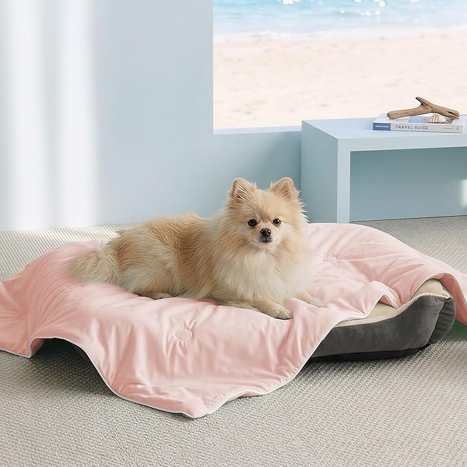 Soulbond Cooling Blanket for Extra Large Dogs - Q-MAX>0.45, Washable Cool Pet Cats Throw Blanket for Hot Weather, Self-Cooling Soft Dog Mat for Bed Crates Couch Sofa Cars(50"x60", Pink)