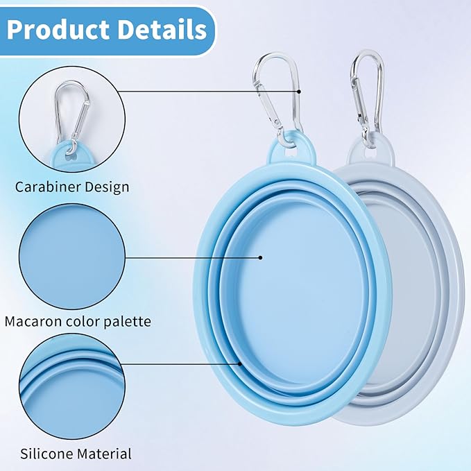 SLSON Collapsible Dog Bowl, 2Pack Macaron Color Pet Travel Bowls Silicone Foldable Water Feeder Dish for Small to Large Dogs Cat Walking Hiking Camping (Macaron Blue and Light Grey, Small)