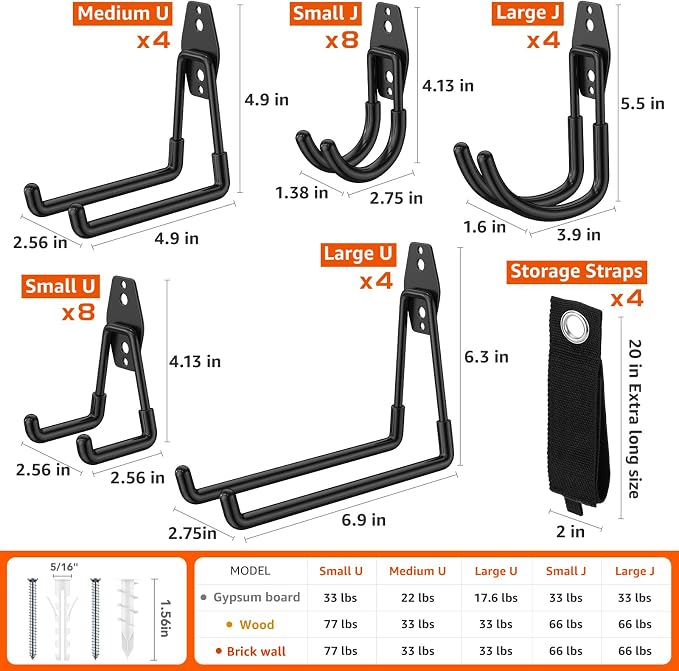 32 Pack Garage Hooks with Anti-Slip Coating Heavy Duty Wall Mount Hooks