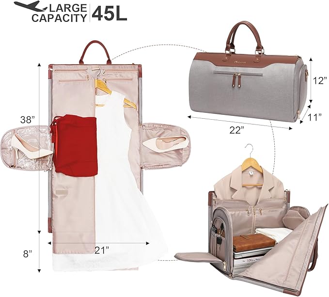 Modoker Carry on Garment Bags for Travel, Convertible Garment Duffel Bag with Shoulder Strap for Men Women- 2 in 1 Hanging Suitcase Suit Travel Bags