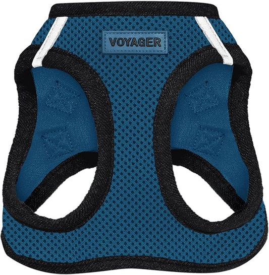 Best Pet Supplies Voyager Step-in Air Harness - All Weather Mesh, Reflective, No Pull Harness for Dogs, Cats - Secure with Hook & Loop Fastener, Buckle, Double D-Rings - Blue/Black Trim, M
