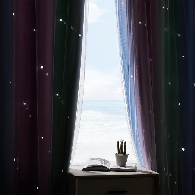 XiDi Curtains for Bedroom Decor, Rainbow Green PurpleBlue52/96/1