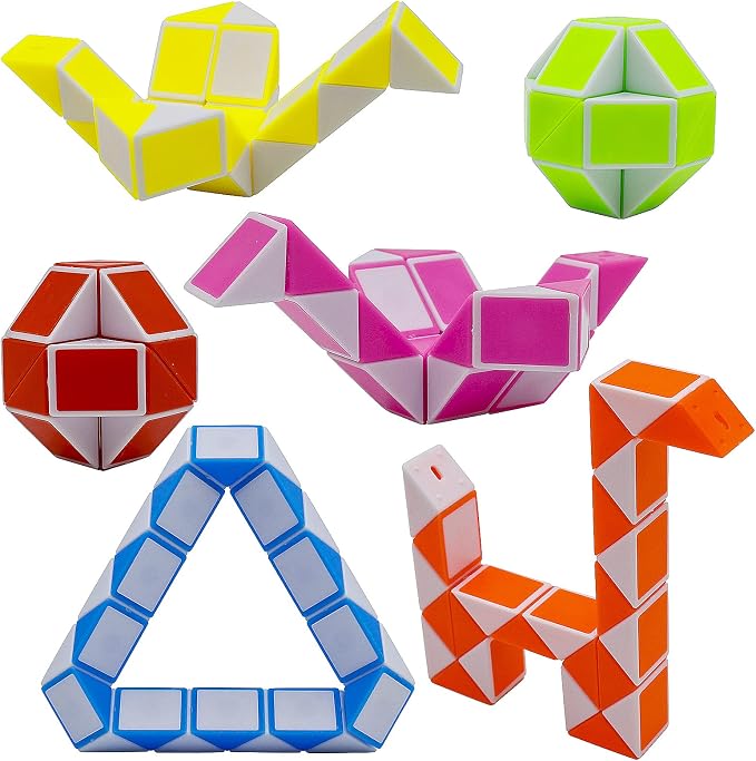12 Pack 24 Blocks Mini Fidget Snake Cube Mini Twist Puzzle Cubes Magic Speed Cubes Toy for Kids Party Bag Fillers, Party Supplies