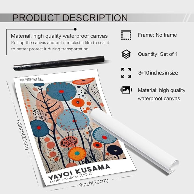 Yayoi Kusama Canvas Wall Art Vintage Japanese Painting Posters Tokyo Aesthetic