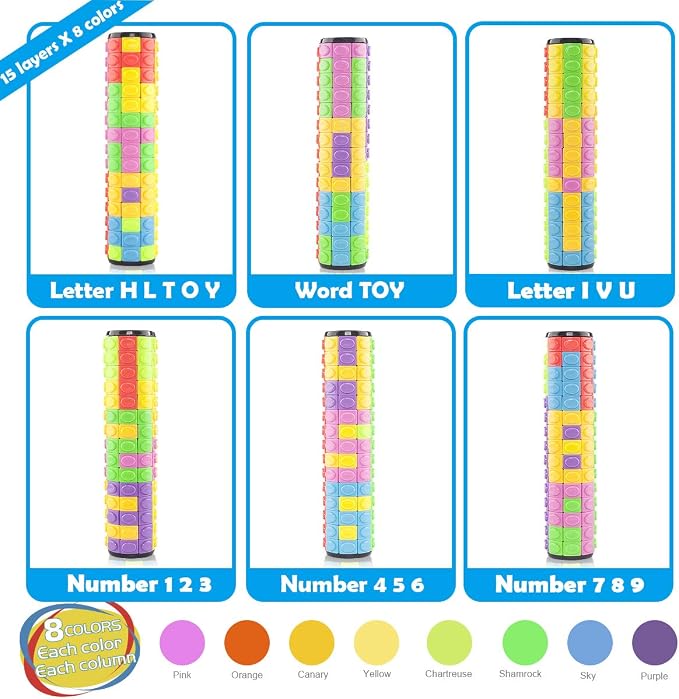 R.Y.TOYS Rotate and Slide Puzzle-Design Patent,Fidget Toys(Restore/Create)-8 Colors,15 Layers-Detach Piece for Quick Play,Brain Teaser,Sensory Toys,Stocking Stuffers,Easter Basket Stuffer Essentials