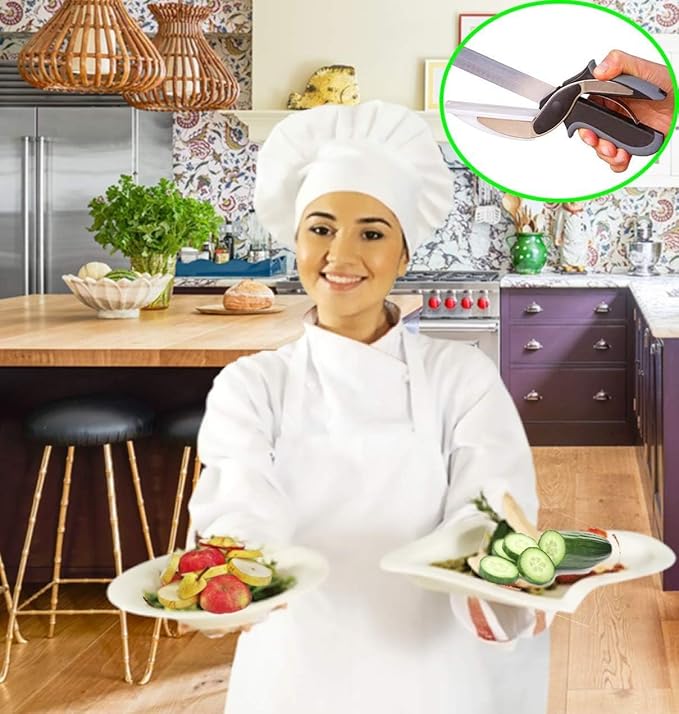 Vegetable Slicer Cutter - Produce Chopper Fruit Cutter - Smart Cutting Board And Knife Set Great Gift - Vegetable Chopper Veggie Cutter - Multiple Purpose Vegetable Slicer - Clever Smart Cutter