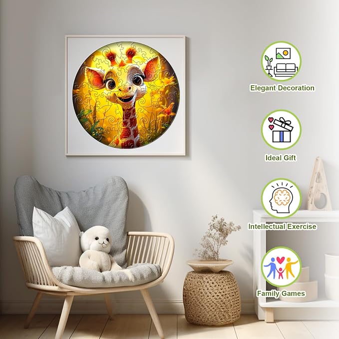 Wooden Puzzles for Kids Ages 4-6 - Giraffe Puzzle (11.4 x 11.4 in) - 50 Piece Puzzles for Kids - All Pieces Unique Shape - Gifts for Boys Girls Toddlers Ages 3-5 2-4 Year Old