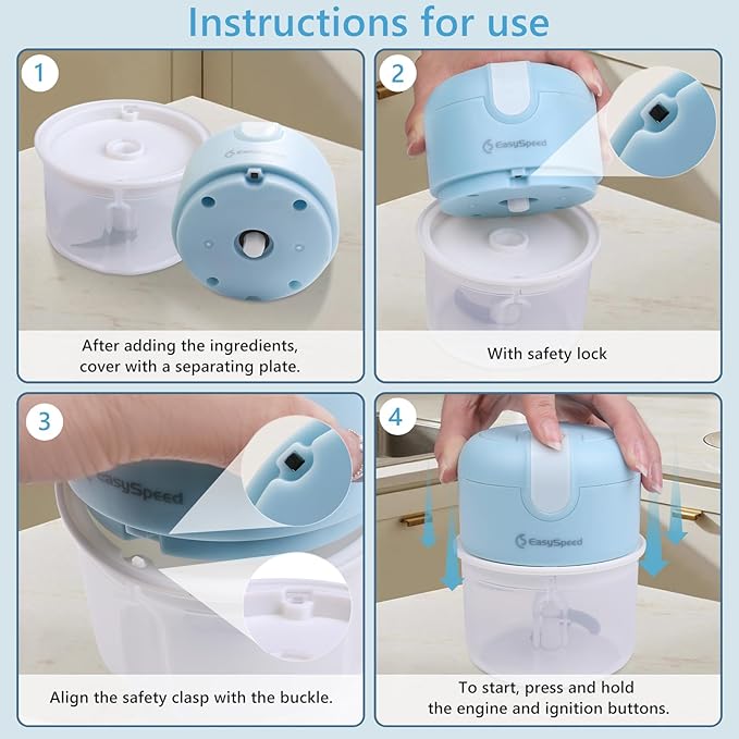 EASYSPEED Mini Electric Garlic Chopper 1Cup, Wireless USB Type-C Food Processor with 304 Stainless Steel, 3 Sharp Blades, Portable Kitchen Vegetable Grinder for Onion, Garlic, Ginger, Chili, Baby Food
