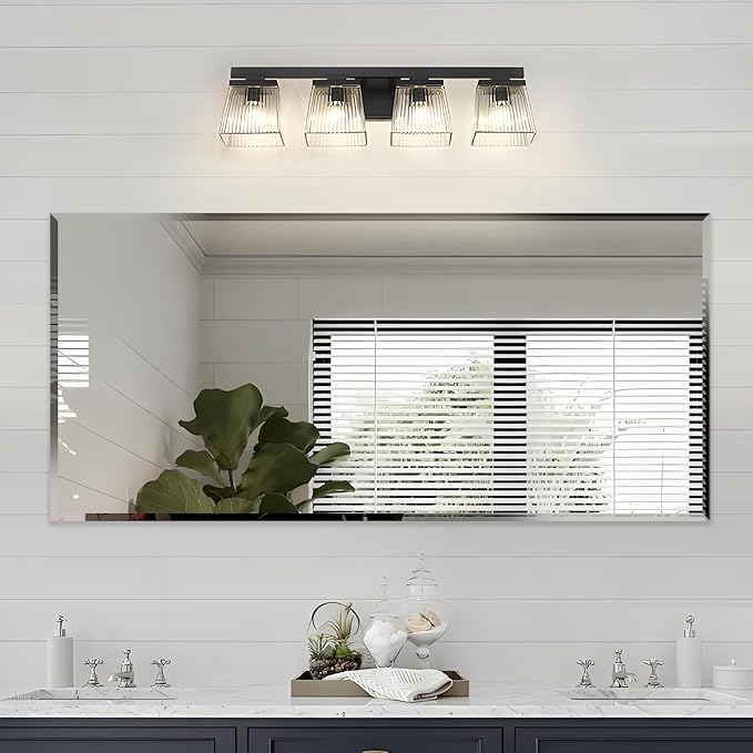 60x28 Inch Bathroom Mirror Frameless Beveled Edge Rectangle Wall Mirror Explosion Proof and Shatterproof Bathroom Vanity Mirror Wall Mounted Hang Firmly (Horizontal or Vertical)
