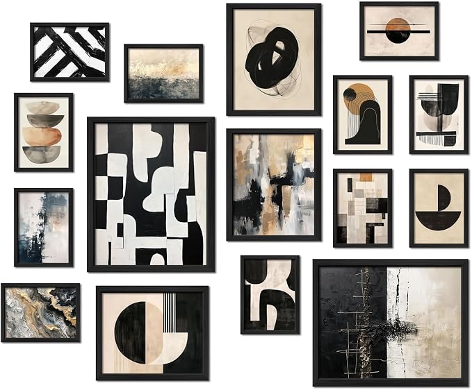 ANERZA 16 PCS Framed Black and White Abstract Wall Art Decor, Minimalist Wall