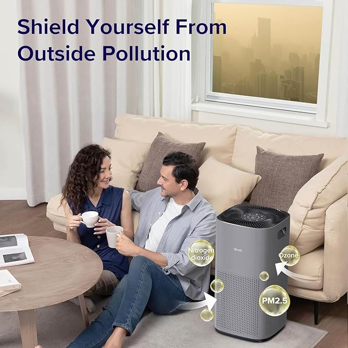 LEVOIT Air Purifiers for Home Large Room Up to 2933 Ft² With HEPA Sleep Mode, AHAM VERIFIDE, Smart WIFI, PM2.5 Monitor, 3-in-1 Filter For Smoke, Pet Allergies, Dust, Alexa Control, Core 600S-P, Grey