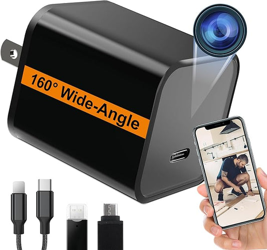 ALPHA TECH WiFi Smart Camera Charger with Premium Wide-Angle 160° – Live Remote View – 2.4G/5G WiFi – Best Mini Type‑C Plug Camera for Pets & Home – Real Time Monitoring - iOS Android App