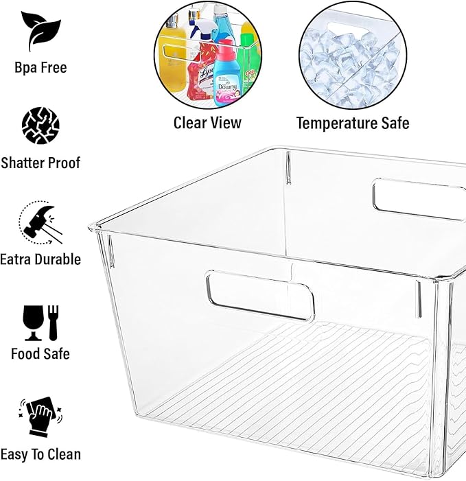 Extra Large Clear Plastic Storage Bins, Perfect for Kitchen Organization or Pantry Organization and Storage, Laundry Room, Fridge, Freezer Organizer Plastic Storage Containers for Organizing