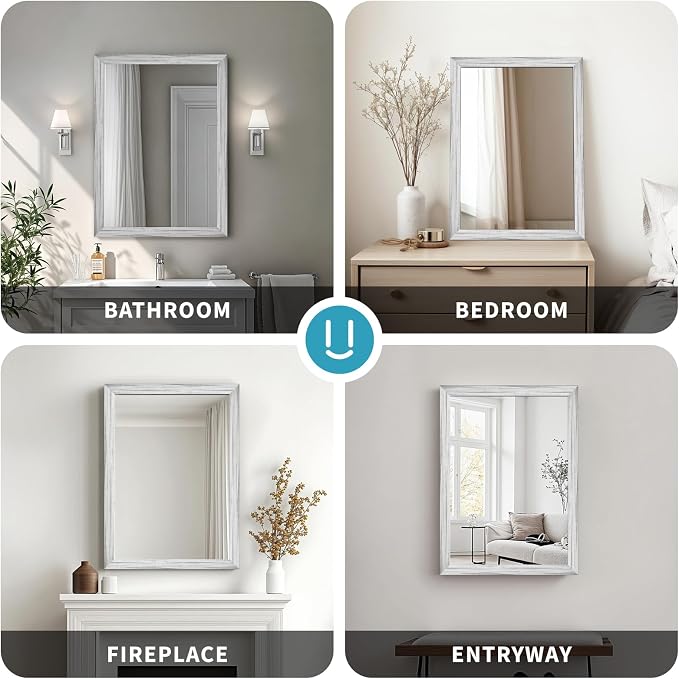 White Wood Effect Framed Wall Mirror, 20x30 Rectangle Mirror, Anti-desilvering