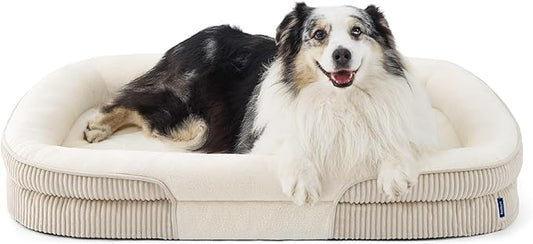 Bedsure XL Pro Orthopedic Dog Beds Large Sized Dog - 360° Oval Bolster Jumbo Dogs Bed for Senior Dogs with Waterproof Washable Cover, Extra Large Pet Sofa Couch with Ultra-Soft Fleece, Beige, 45"