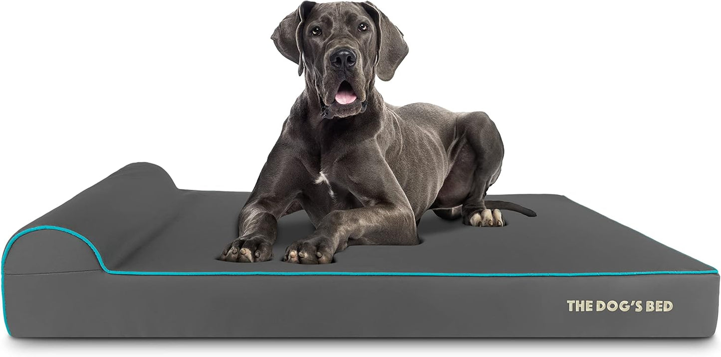 The Dog’s Bed Orthopedic Headrest Dog Bed XXL Grey/Blue 54x36, Memory Foam, Pain Relief for Arthritis, Hip & Elbow Dysplasia, Post Surgery, Lameness, Veterinary Approved, Waterproof Washable Cover