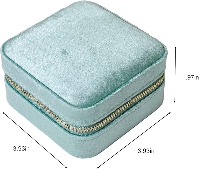 Customizable Compact Velvet Jewelry Box with Mirror, Travel Jewelry Case, Travel Jewelry Organizer, Jewelry Box for Women and Girls, Small Jewelry Organizer (Center Text, Mint Green)