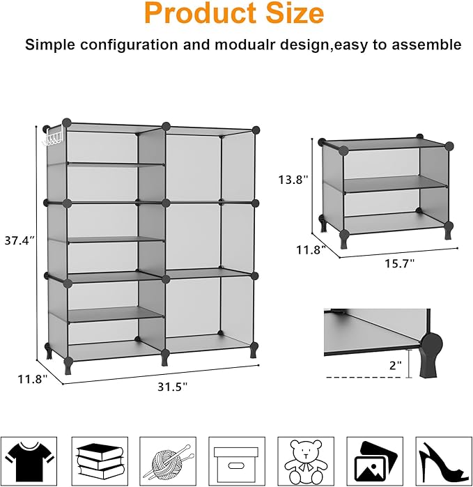 AWTATOS Closet Organizer 6 Cube Storage Shelves Portable Closet Clothes Organizers and Storage Stackable Cubby Shelving for Closet Bedroom Living Room Grey