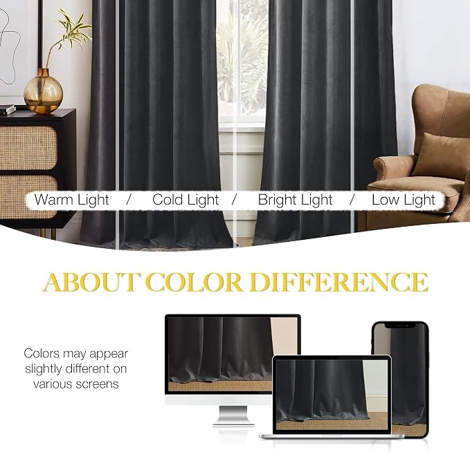 NICETOWN Living Room Grey Velvet Curtains, Sound and Sunlight Reducing Heavy