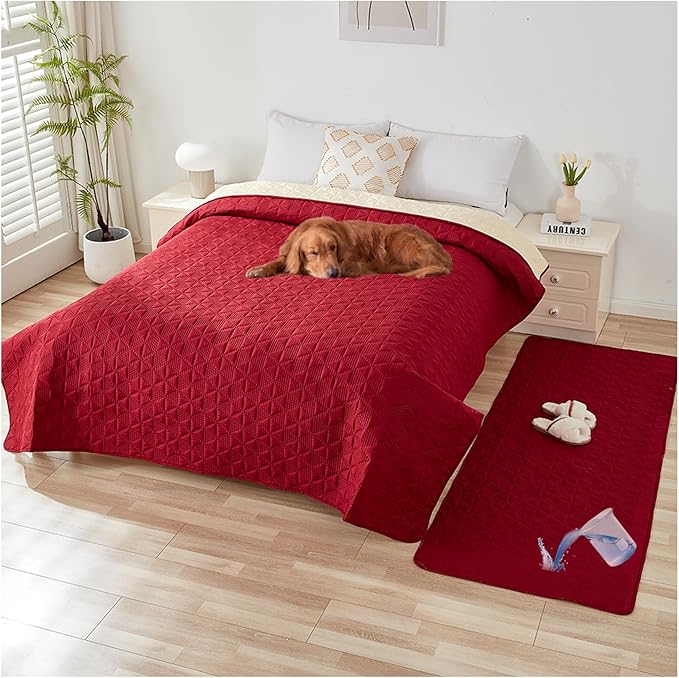 Waterproof Dog Bed Cover Pet Blanket, Soft Pet Couch Covers for Sofa Washable, Bed Couch Sofa Furniture Protector for Puppy Cat Kids (Red,210 * 260 CM)