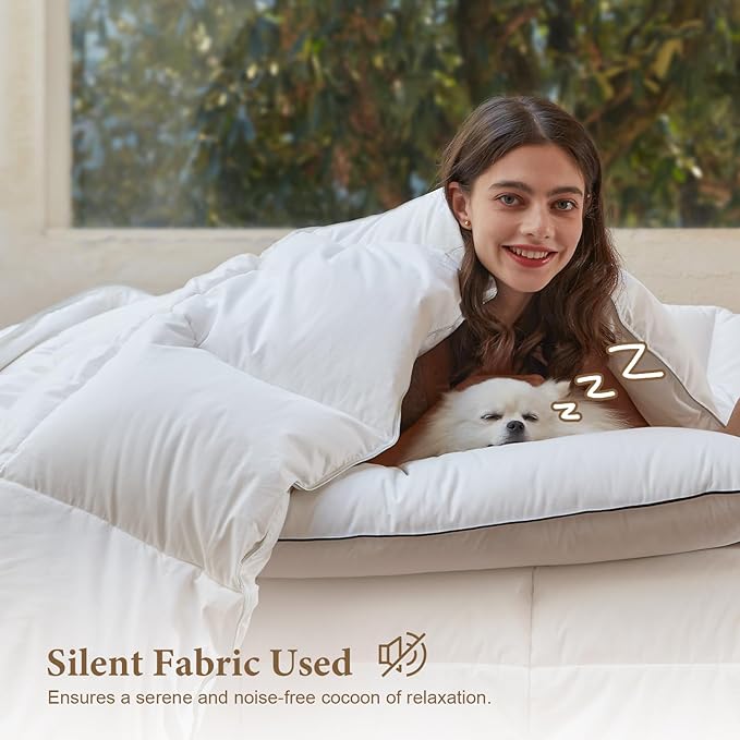 DWR Heavyweight Down Feather Fibers Comforter Spuer King, Ultra-Soft Cotton Blend Fabric, High Fill-Power Overfilled Winter Warm Hotel Duvet Insert for Cold Weather/Sleeper (120x120, White)